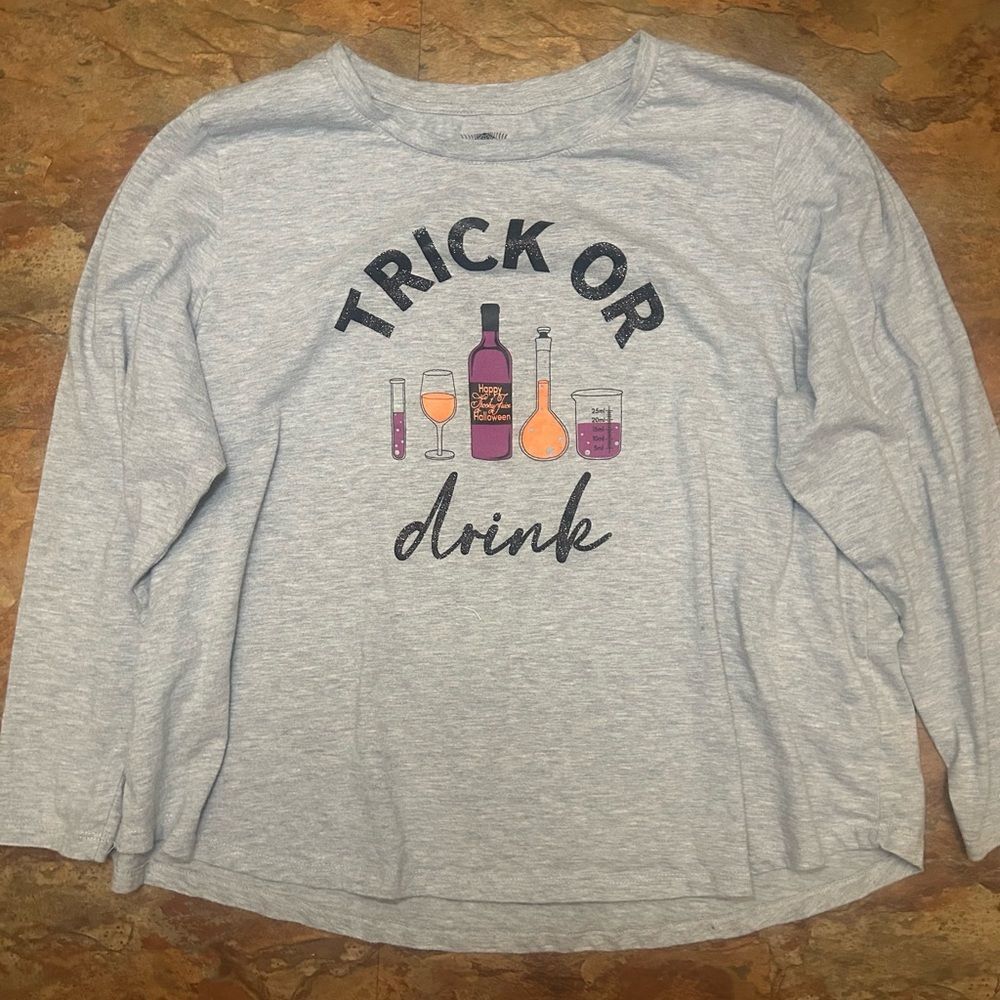 Halloween "Trick or Drink" Wine Science Graphic Tee Grey Long Sleeve 3XL